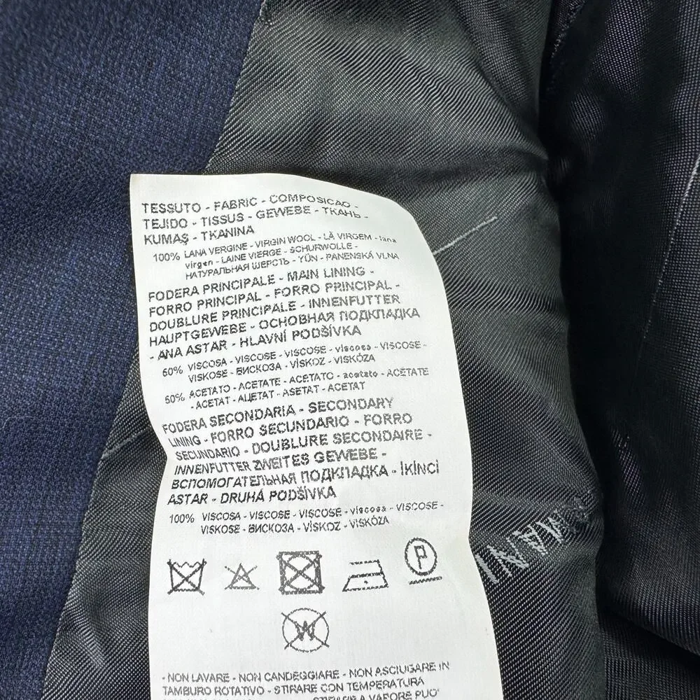 Armani Exchange Mens Slim Fit 100% Wool Sharkskin Suit Jacket Dark Blue 36R